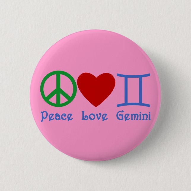 Peace Love Gemini Astrological Design 2 Inch Round Button (Front)