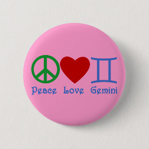Peace Love Gemini Astrological Design 2 Inch Round Button