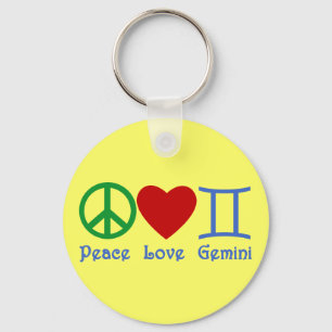 Peace Love Gemini Astrological Design Keychain
