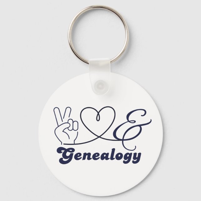 Peace, Love & Genealogy Keychain (Front)