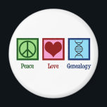 Peace Love Genealogy Magnet<br><div class="desc">Peace Love Genealogy. A cute ancestry design with a peace sign, heart, and a DNA double helix strand to represent family history, heritage, and lineage. A great genealogist gift for people who study kinship in genealogical research.</div>