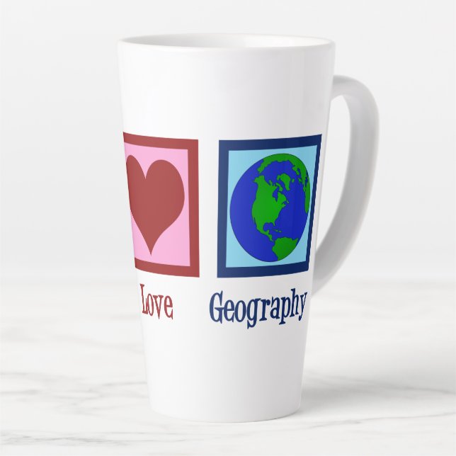 Peace Love Geography Teacher World Map Latte Mug (Right Angle)