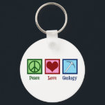 Peace Love Geology Keychain<br><div class="desc">Peace Love Geology. A cool geological science gift for a geologist who studies Earth sciences and rocks through geologic history of the planet. It features a cute peace sign, heart, and geologists rock hammer.</div>