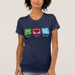 Peace Love Geology T-Shirt<br><div class="desc">Peace Love Geology. A cool geological science gift for a geologist who studies Earth sciences and rocks through geologic history of the planet. It features a cute peace sign, heart, and geologists rock hammer.</div>