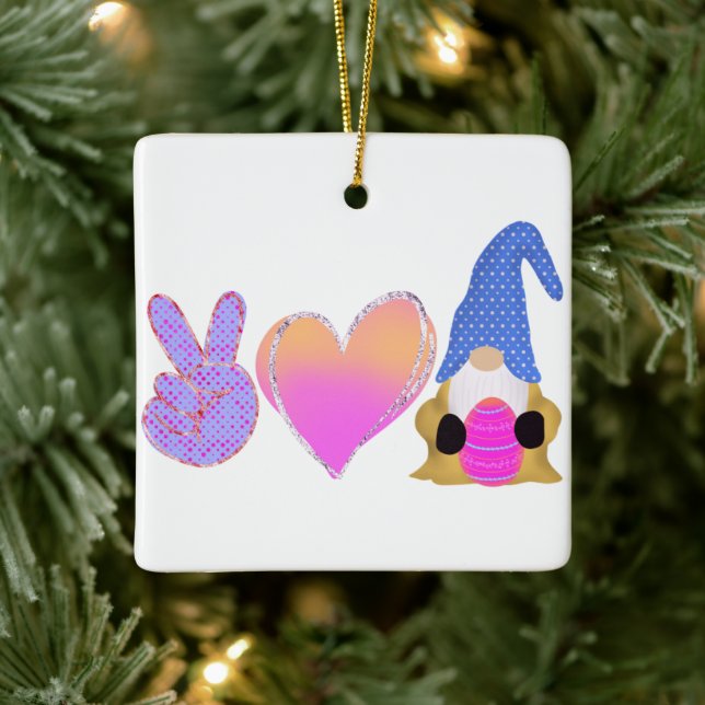 Peace Love Gnome | Cute Easter Pastel Sublimation Ceramic Ornament (Tree)