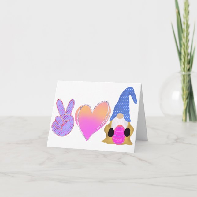Peace Love Gnome | Cute Easter Pastel Sublimation Holiday Card (Front)