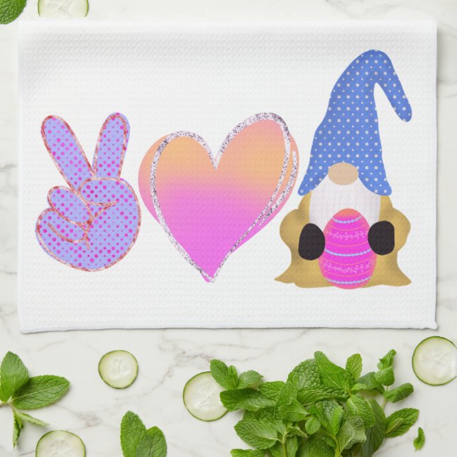 Peace Love Gnome | Cute Easter Pastel Sublimation Kitchen Towel (Folded)
