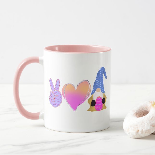 Peace Love Gnome | Cute Easter Pastel Sublimation Mug (With Donut)