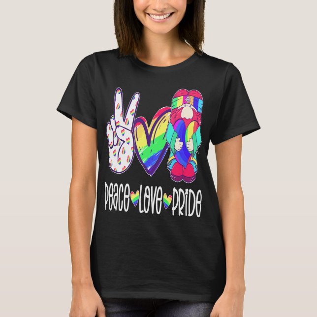 Peace Love Gnome Peace Love Gnomes Hearts Decor T-Shirt (Front)