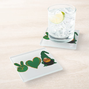 Peace Love Gnome St Patrick's Day Sublimation Glass Coaster