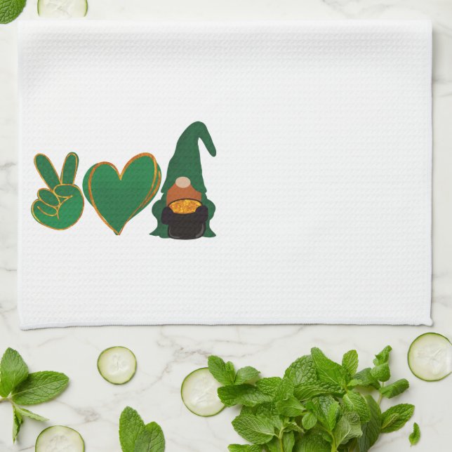 Peace Love Gnome | St Patrick's Day Sublimation Kitchen Towel (Folded)
