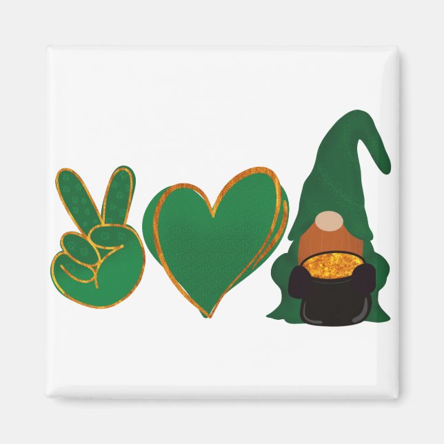 Peace Love Gnome | St Patrick's Day Sublimation Magnet (Front)