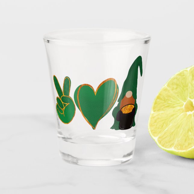 Peace Love Gnome | St Patrick's Day Sublimation Shot Glass (Front)