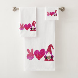 Peace Love Gnome   Valentine Day Sublimation Bath Towel Set
