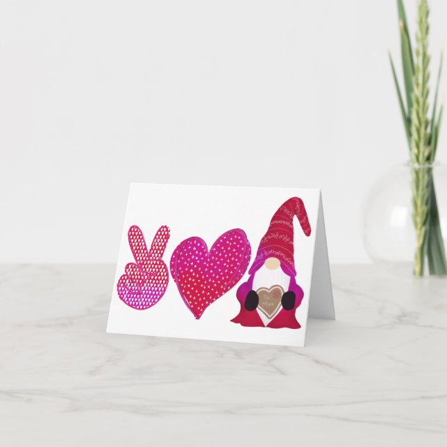 Peace Love Gnome | Valentine Day Sublimation Holiday Card (Front)