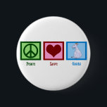 Peace Love Goats 2 Inch Round Button<br><div class="desc">A pretty green peace sign,  red heart,  and an adorable goat gift for a farmer or person who likes farm animals.</div>