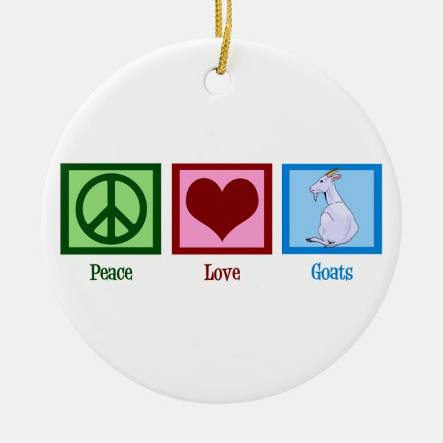 Peace Love Goats Cute Farm Animal Christmas Ceramic Ornament (Front)