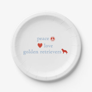 Peace Love Golden Retrievers Paper Party Plates