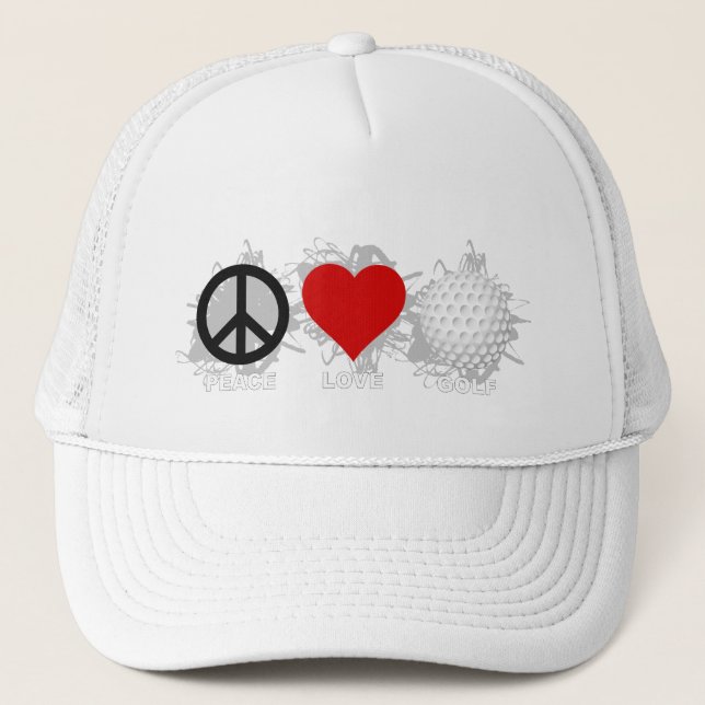 Peace Love Golf Emblem Trucker Hat (Front)