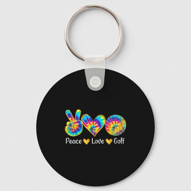 Peace Love Golf Funny Tie Dye Golf Lovers  Keychain (Front)