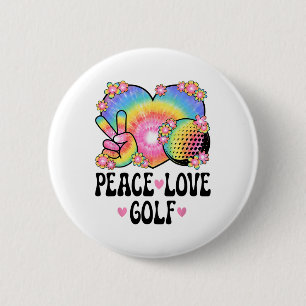 Peace Love Golf Lover 60s 70s Hippie Outfit Cute G 2 Inch Round Button