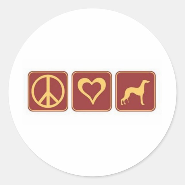 Peace Love Greyhound Classic Round Sticker (Front)