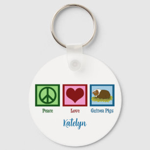 Peace Love Guinea Pigs Cute Custom Keychain
