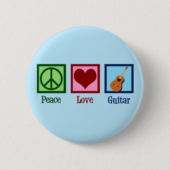 Peace Love Guitar Cute Blue Guitarist 2 Inch Round Button (Front)