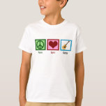 Peace Love Guitar Kids T-Shirt<br><div class="desc">A peace sign,  heart,  and a guitar on a cute guitarist kids t-shirt. Peace Love Guitar children's tee.</div>