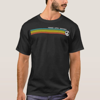 PEACE LOVE GUITARS Retro Rainbow Stripes  T-Shirt