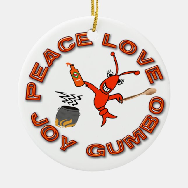 Peace Love Gumbo/Fleur de Lis Crawfish Ornament (Front)