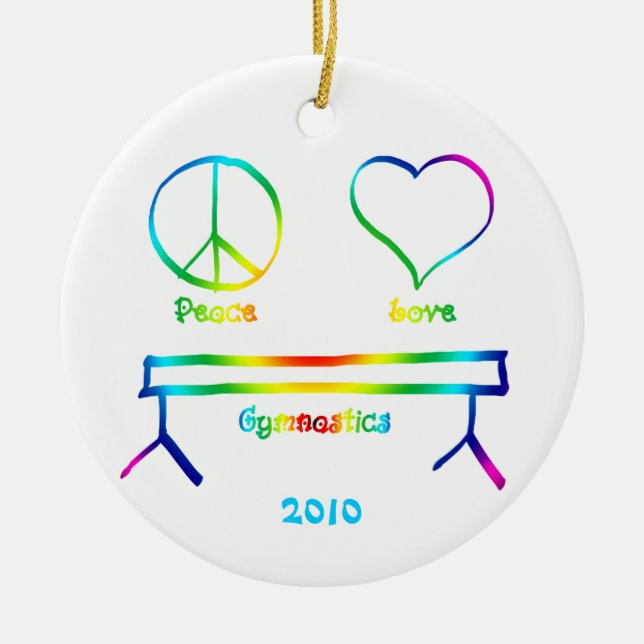 Peace Love Gymnastics Ceramic Ornament (Front)