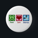Peace Love Haircuts 2 Inch Round Button<br><div class="desc">PEACE LOVE HAIRCUTS gift for your favorite hair stylist who cuts hair at a beauty salon after graduation from cosmetology school. This cool hairdresser design features a peace sign,  heart,  and pair of scissors.</div>