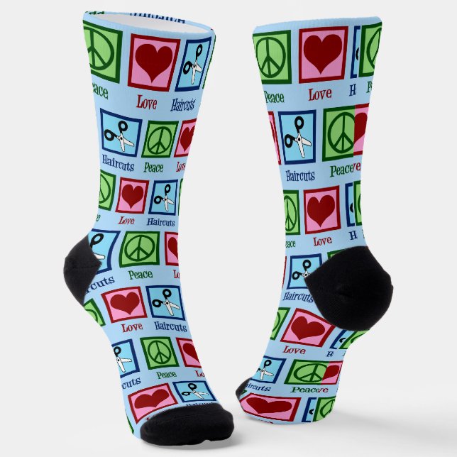 Peace Love Haircuts Custom Hair Stylist Christmas Socks (Angled)