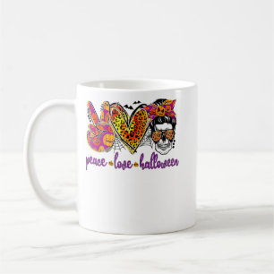 Peace Love Halloween Funny Messy Bun Hair Women Le Coffee Mug