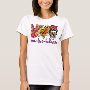 Peace Love Halloween Funny Messy Bun Hair Women Le T-Shirt