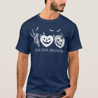 Peace Love Halloween Hand, Heart Pumpkin  T-Shirt