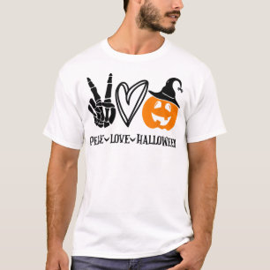Peace Love Halloween Shirt Funny Skeleton Hand Pum