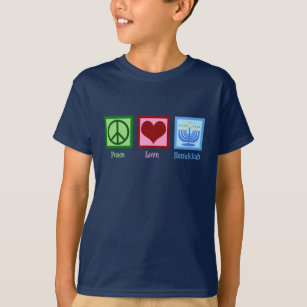 Peace Love Hanukkah Cute Blue Kids T-Shirt