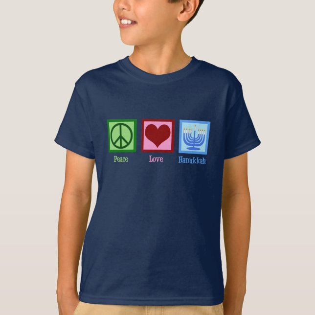 Peace Love Hanukkah Cute Blue Kids T-Shirt (Front)