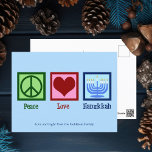 Peace Love Hanukkah Cute Custom Blue Postcard<br><div class="desc">Peace Love Hanukkah postcards for a Jewish family who likes to celebrate Chanukah. A pretty peace sign,  heart,  and a beautiful menorah on a cute blue holiday postcard.</div>