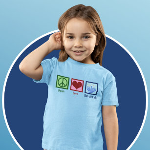 Peace Love Hanukkah Cute Girl's Blue T-Shirt