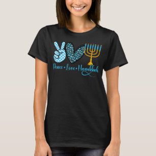 Peace Love Hanukkah Leopard Hanukkah Menorah Jewis T-Shirt
