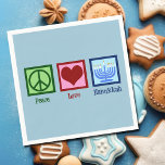 Peace Love Hanukkah Menorah Cute Blue Party Napkin<br><div class="desc">Peace Love Hanukkah napkin for a Jewish person who likes to celebrate Chanukah. A pretty peace sign,  heart,  and a beautiful menorah on blue party napkins.</div>