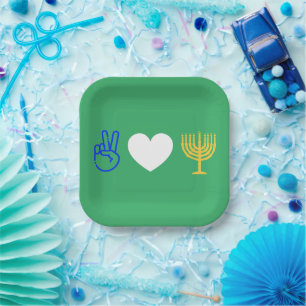 Peace Love & Hanukkah Paper Plate