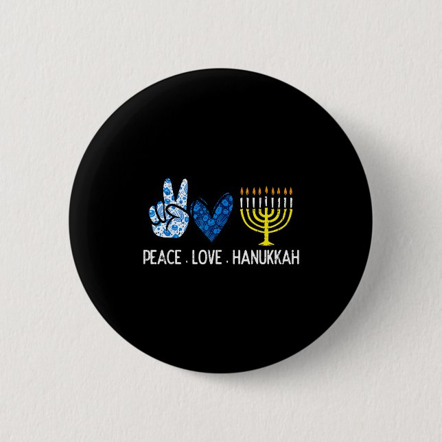 Peace Love Hanukkah Retro Chanukah Jewish Men Wome 2 Inch Round Button (Front)