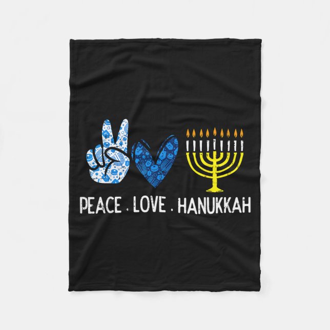 Peace Love Hanukkah Retro Chanukah Jewish Men Wome Fleece Blanket (Front)