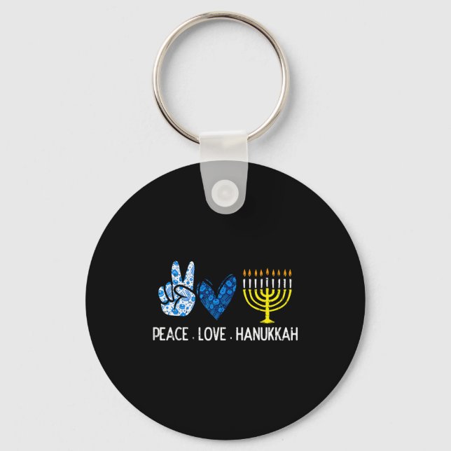 Peace Love Hanukkah Retro Chanukah Jewish Men Wome Keychain (Front)
