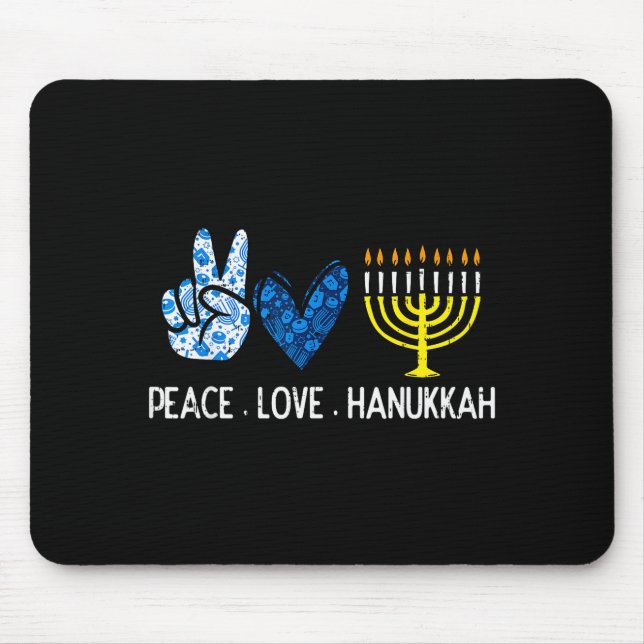 Peace Love Hanukkah Retro Chanukah Jewish Men Wome Mouse Pad (Front)