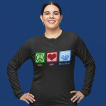 Peace Love Hanukkah T-Shirt<br><div class="desc">Peace Love Hanukkah gift for a Jewish person who likes to celebrate Chanukah. A pretty peace sign,  heart,  and a beautiful menorah.</div>